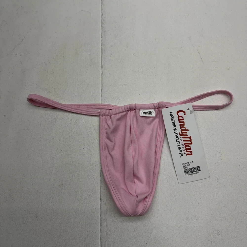 Candyman Thong Mens Small Pink Microfiber Stretch Baby Pink 9586B Underwear